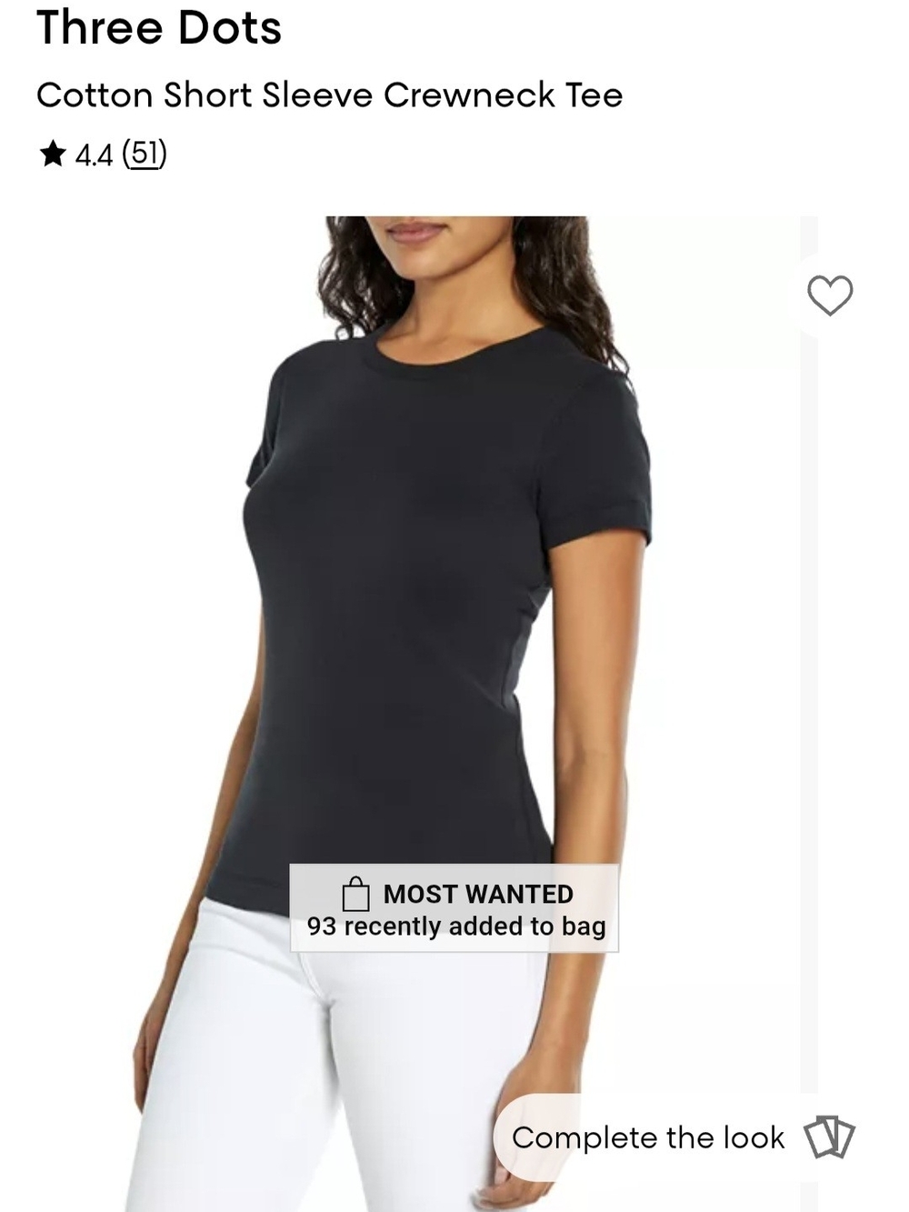 Three Dots Black Cotton Crewneck Tee